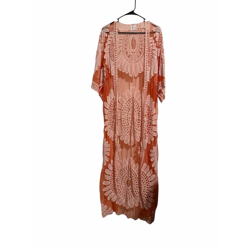 SirenLily Maternity Lace Kimono Peach Lightweight XL Boho Cover Up